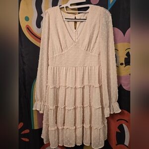 Altar'd State Elegant Cream Tiered Lined Dress Medium Boho Hippie Eliza